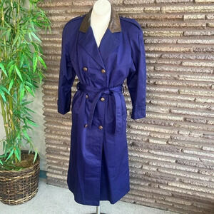 SB II Vintage Purple Double Breasted Trench Coat Leather Collar Liner